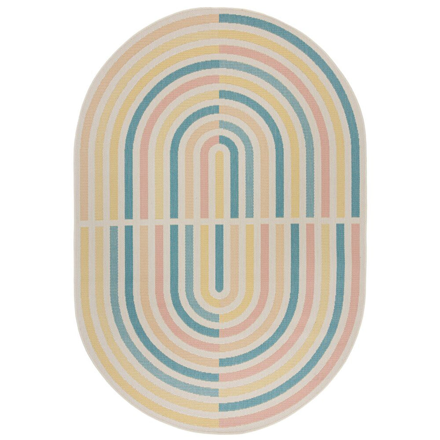Langlebiger Outdoor ovaler Teppich in Pastellfarben mit geometrischem Muster und rutschfestem Latexrücken - RUSH von Kadima Design _Pastellfarben_#sku_BARK503119376040#