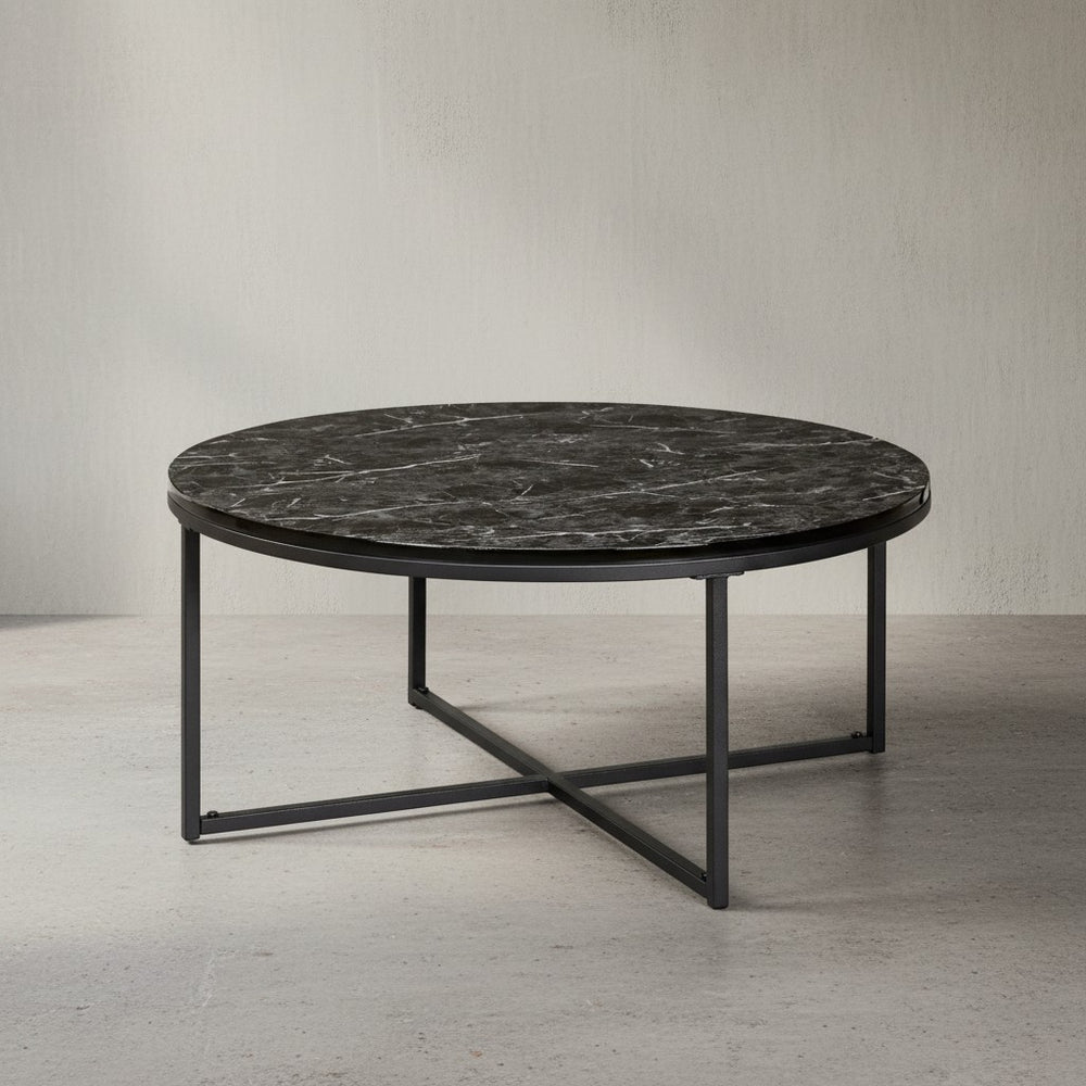 Marmor-Optik Couchtisch Schwarz_ 80 cm_ Designer Wohnzimmertisch - KADIMA DESIGN_Farbe_ Schwarz_ Größe_ 80x80x35 cm_