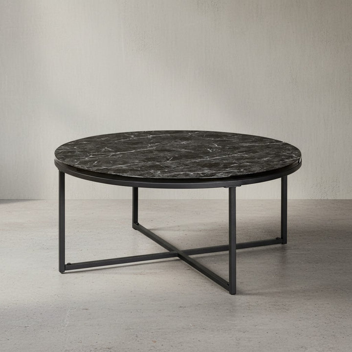 Marmor-Optik Couchtisch Schwarz_ 80 cm_ Designer Wohnzimmertisch - KADIMA DESIGN_Farbe_ Schwarz_ Größe_ 80x80x35 cm_
