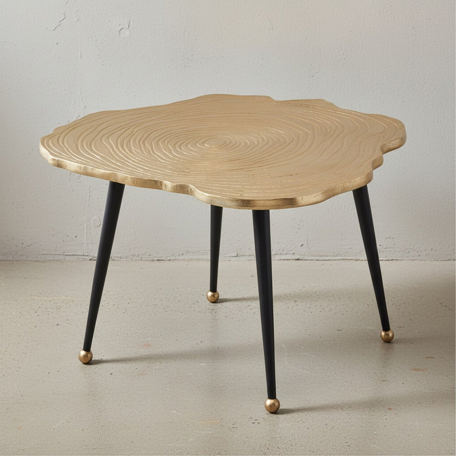 Moderner Couchtisch - Schwarz/Gold_ Baumscheiben-Look aus Aluminium - KADIMA DESIGN_Größe_ 64x64x37 cm_