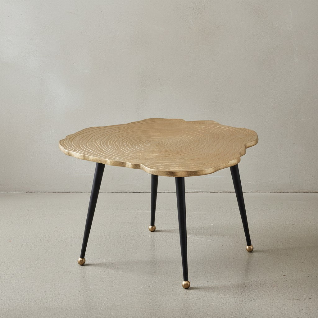 Moderner Couchtisch - Schwarz/Gold_ Baumscheiben-Look aus Aluminium - KADIMA DESIGN_Größe_ 64x64x37 cm_