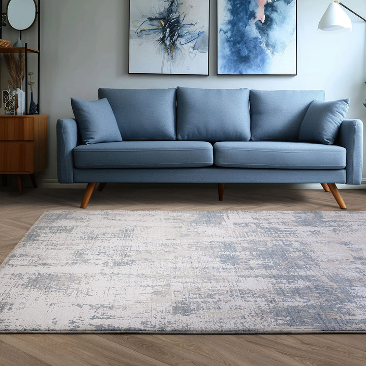 Wohnzimmerteppich 120x180cm - 100% Polyester - kühle Blautöne - rutschfest mit Baumwollrücken - Kadima Design_