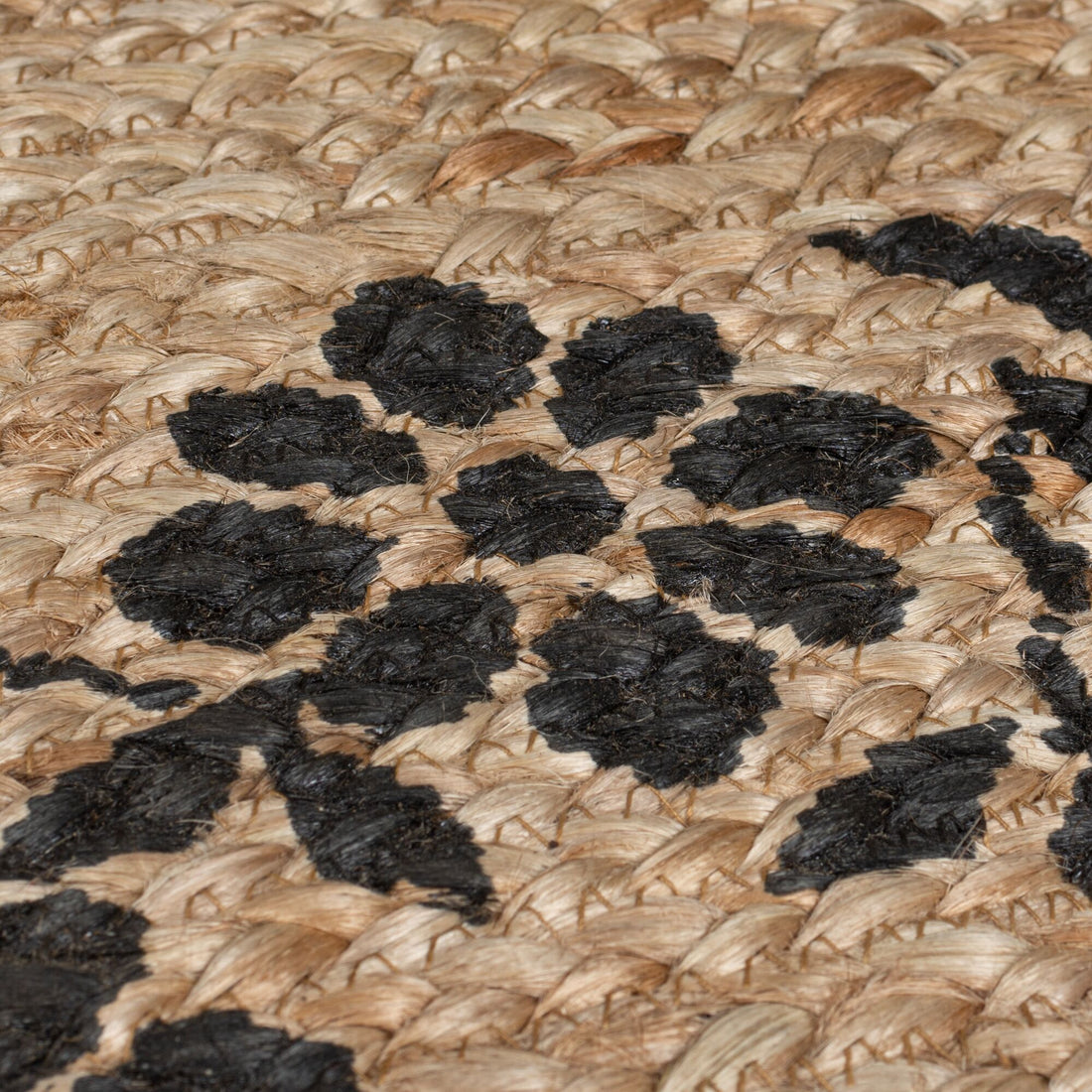 Jute-Teppich mit floralem Druck Braun-Schwarz Rechteckig