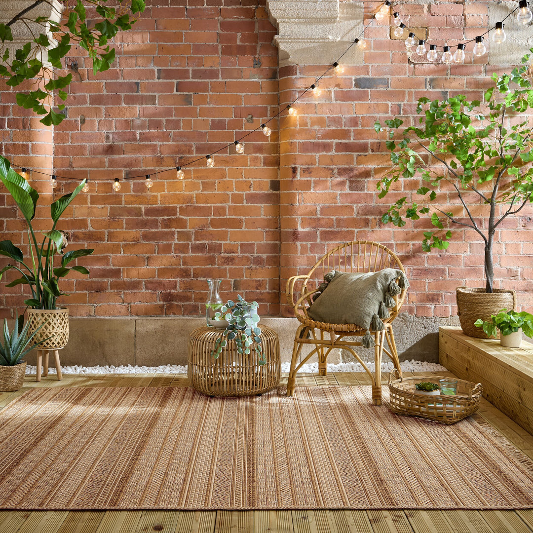 Outdoor Teppich Flachgewebe Boho Streifen Jute-Optik - Balkon_Ocker_Rechteckig_