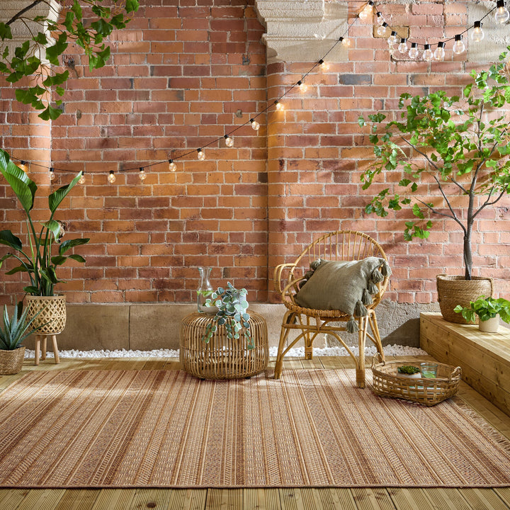 Outdoor Teppich Flachgewebe Boho Streifen Jute-Optik - Balkon_Ocker_Rechteckig_