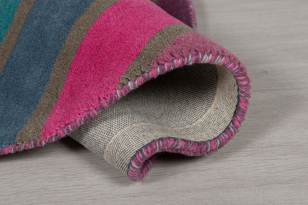 Wollteppich Bunt Streifenmuster handgetuftet DERWENT KATE_Rund_
