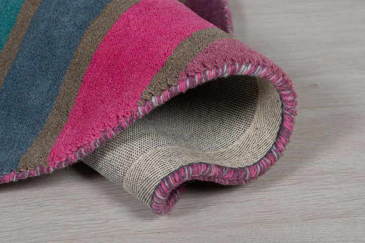Wollteppich Bunt Streifenmuster handgetuftet DERWENT KATE_Rund_