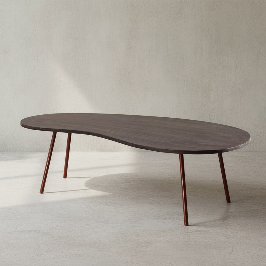 Retro-Couchtisch CALABRIA_ Massivholz_ Metallbeine_ Pflegeleichte Tischplatte_ Nierenform - KADIMA DESIGN_Farbe_ Beige_ Größe_ 122x63x36 cm_