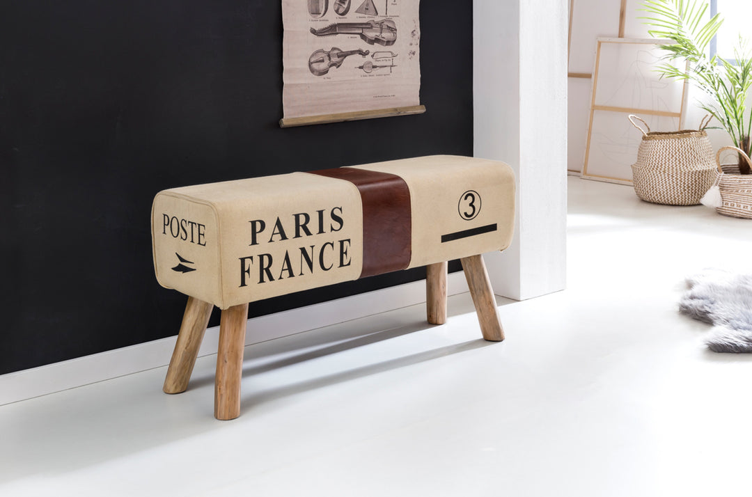 Retro Sitzbank Canzas_ 91 cm_ Stoff/Leder_ Braun/Beige - Stabile Holzbeine & Bequem - KADIMA DESIGN_Größe_ 91x30x51 cm_