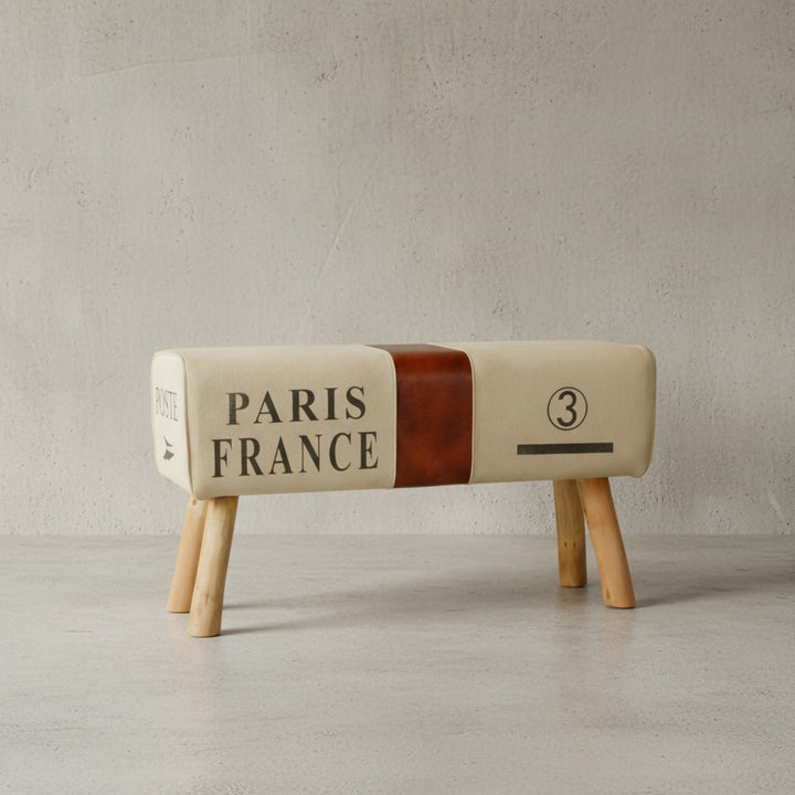 Retro Sitzbank Canzas_ 91 cm_ Stoff/Leder_ Braun/Beige - Stabile Holzbeine & Bequem - KADIMA DESIGN_Größe_ 91x30x51 cm_