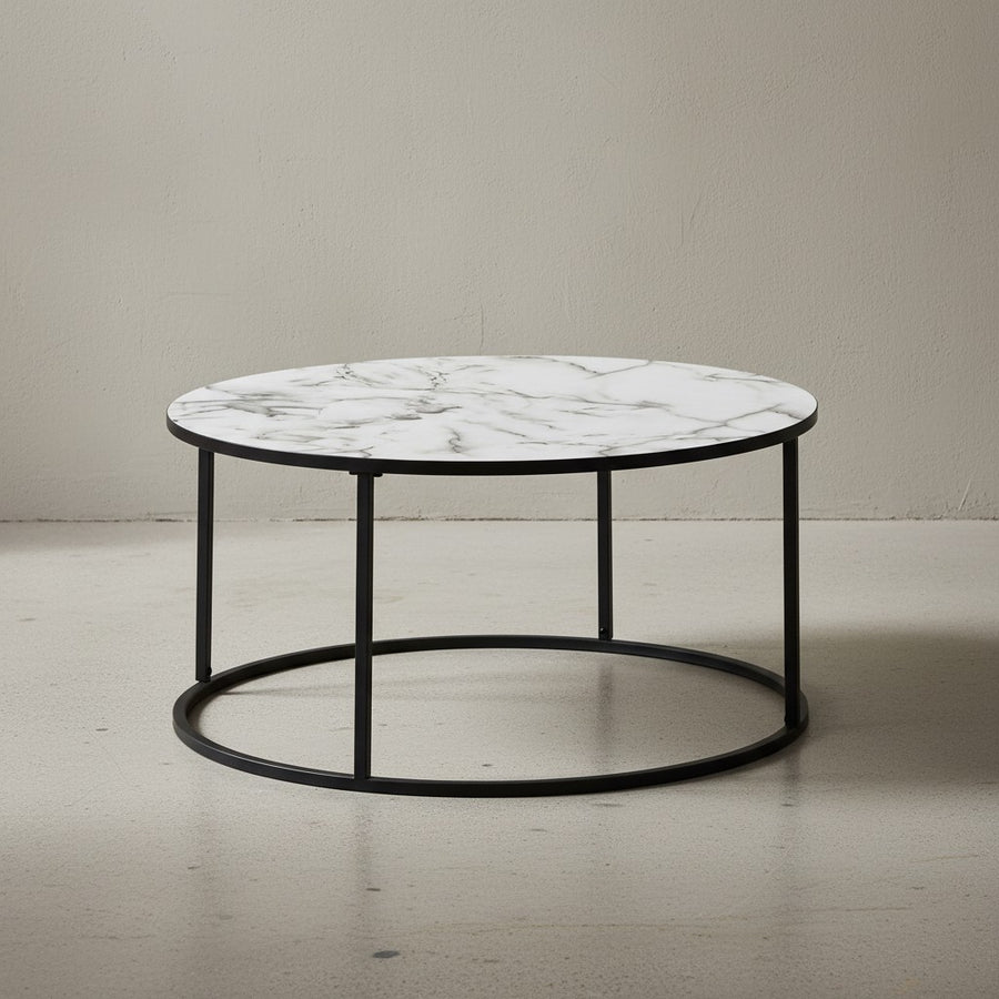 Runder Couchtisch Marmor-Optik_ Modernes Design_ 80 cm Durchmesser - KADIMA DESIGN_Größe_ 80x80x40 cm_
