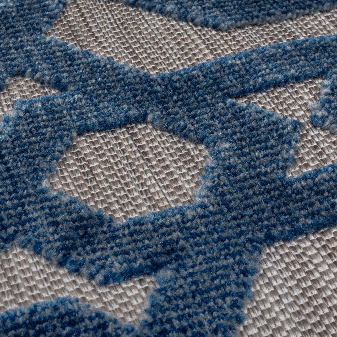 Rutschfester und langlebiger Teppich mit geometrischem Muster_Blau-Grau_Rechteckig_