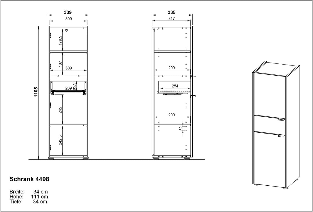 Schrank mit Schublade_ Navarra-Eiche_ Leise Schließtechnik_ Kollektion AVIS von Kadima Design_Größe_ 34x34x111 cm_