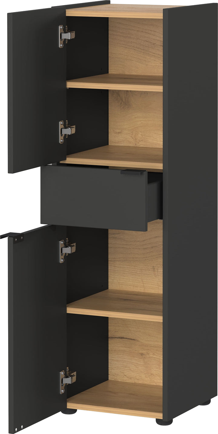 Schrank mit Schublade_ Navarra-Eiche_ Leise Schließtechnik_ Kollektion AVIS von Kadima Design_Farbe_ Grau-Beige_ Größe_ 34x34x111 cm_