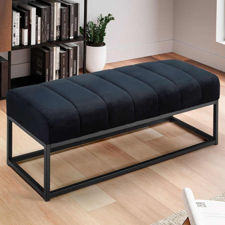 Sitzbank Samt 108x40x40 cm Flur Polsterbank mit Metallgestell - Design Bettbank Schlafzimmer Gesteppt - Flurbank Garderobenbank Modern_