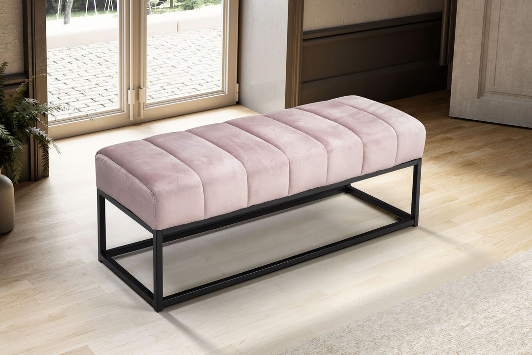 Sitzbank Samt 108x40x40 cm Flur Polsterbank mit Metallgestell - Design Bettbank Schlafzimmer Gesteppt - Flurbank Garderobenbank Modern_