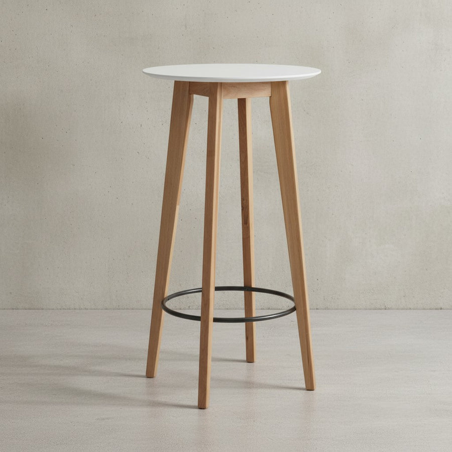 Skandinavischer Bartisch_ Eichenholz_ runde Tischplatte_ 50 kg Belastbarkeit - KADIMA DESIGN_Größe_ 60x60x110 cm_
