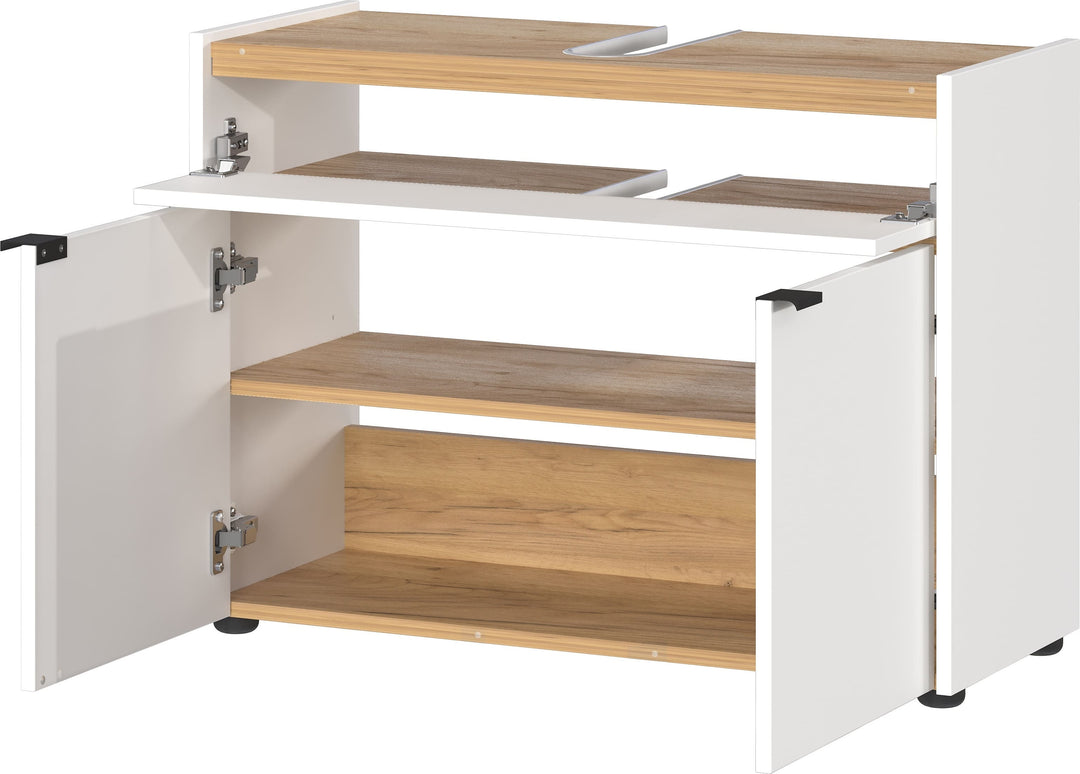 Stoßfester Unterschrank mit Siphonaussparung_ Easy-Clean_ AVIS Kollektion von Kadima Design_Farbe_ Weiß-Beige_ Größe_ 80x34x60 cm_