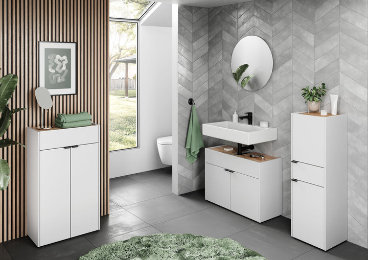 Stoßfester Unterschrank mit Siphonaussparung_ Easy-Clean_ AVIS Kollektion von Kadima Design_Farbe_ Weiß-Beige_ Größe_ 80x34x60 cm_