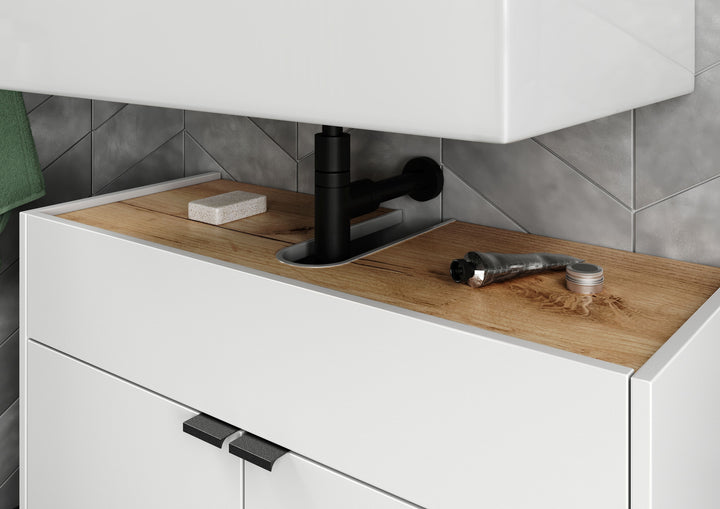 Stoßfester Unterschrank mit Siphonaussparung_ Easy-Clean_ AVIS Kollektion von Kadima Design_Farbe_ Weiß-Beige_ Größe_ 80x34x60 cm_