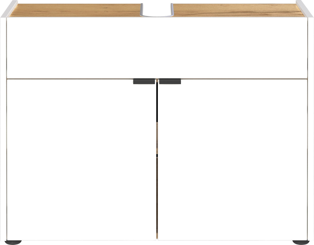 Stoßfester Unterschrank mit Siphonaussparung_ Easy-Clean_ AVIS Kollektion von Kadima Design_Farbe_ Weiß-Beige_ Größe_ 80x34x60 cm_