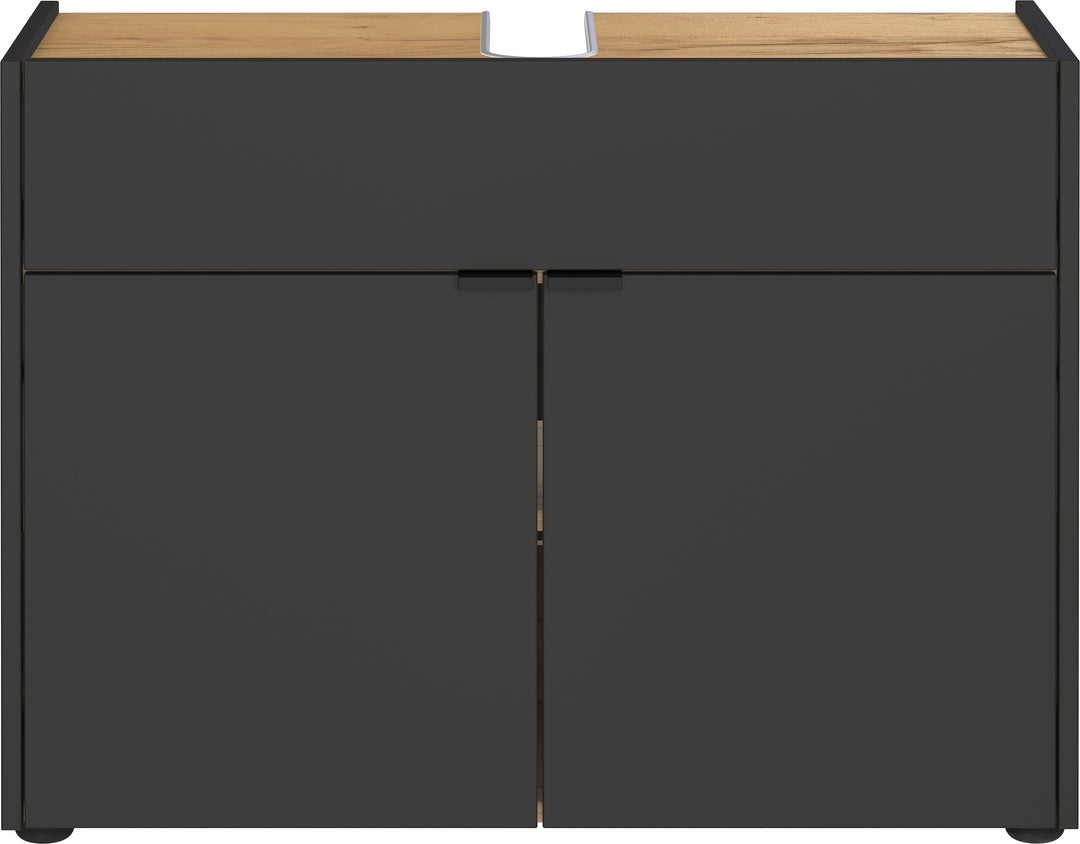 Stoßfester Unterschrank mit Siphonaussparung_ Easy-Clean_ AVIS Kollektion von Kadima Design_Farbe_ Grau-Beige_ Größe_ 80x34x60 cm_