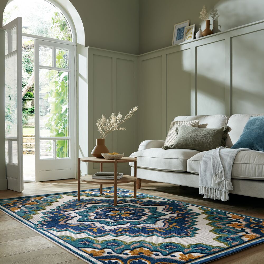 Outdoor-Teppich Floral-Design - superweich - blau MARDEN - Blau 120x170 cm_Rechteckig_