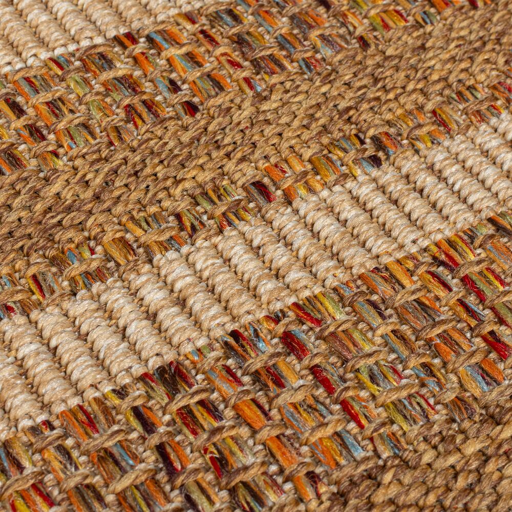 Outdoor Teppich Boho Streifen Bordüre - Balkon schmutzabweisend_Ocker_Rechteckig_