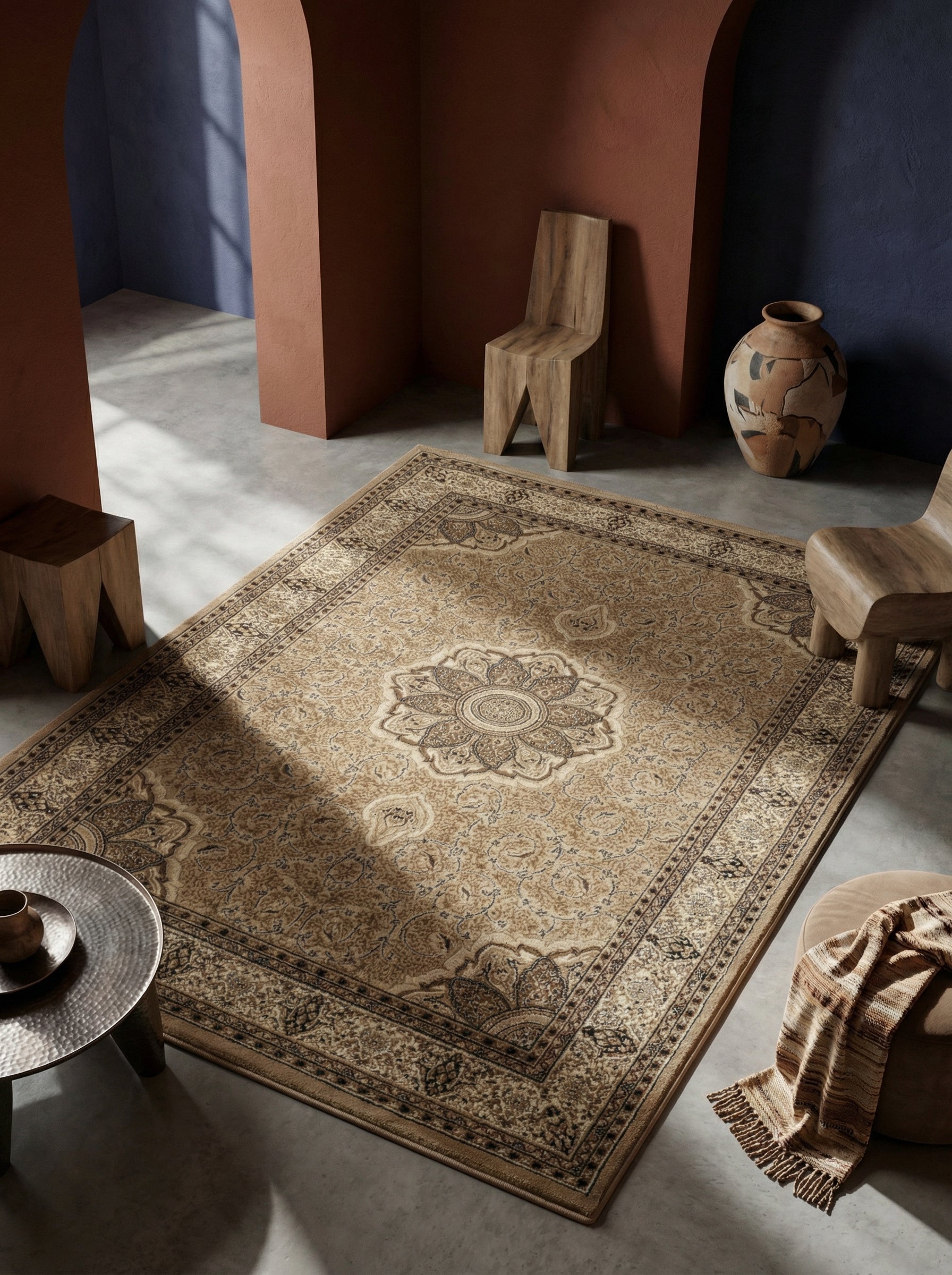 Kurzflor-Teppich Boho Vintage – Waschbar & Strapazierfähig