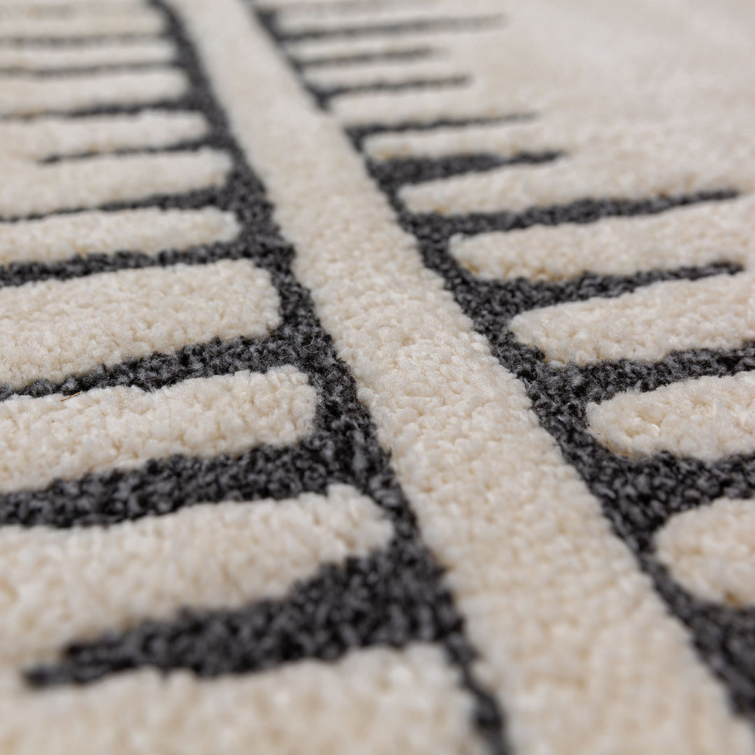 Teppich Hochflor Skandinavisch minimalistisch gestreift_Creme-Schwarz_Rechteckig_
