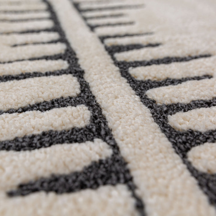 Teppich Hochflor Skandinavisch minimalistisch gestreift_Creme-Schwarz_Rechteckig_
