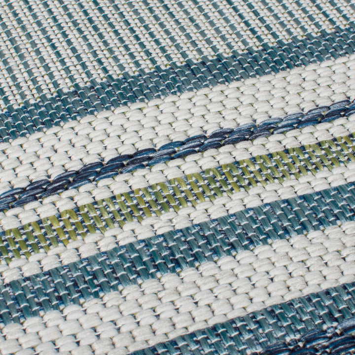 Outdoor Teppich Streifen - Geometrisch - Terrasse schmutzabweisend_Blau-Grün_Läufer_