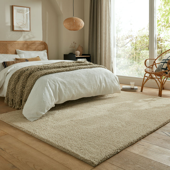 Hochflor Teppich waschbar Flauschig Unifarben - Wohnzimmer_Beige_Rechteckig_
