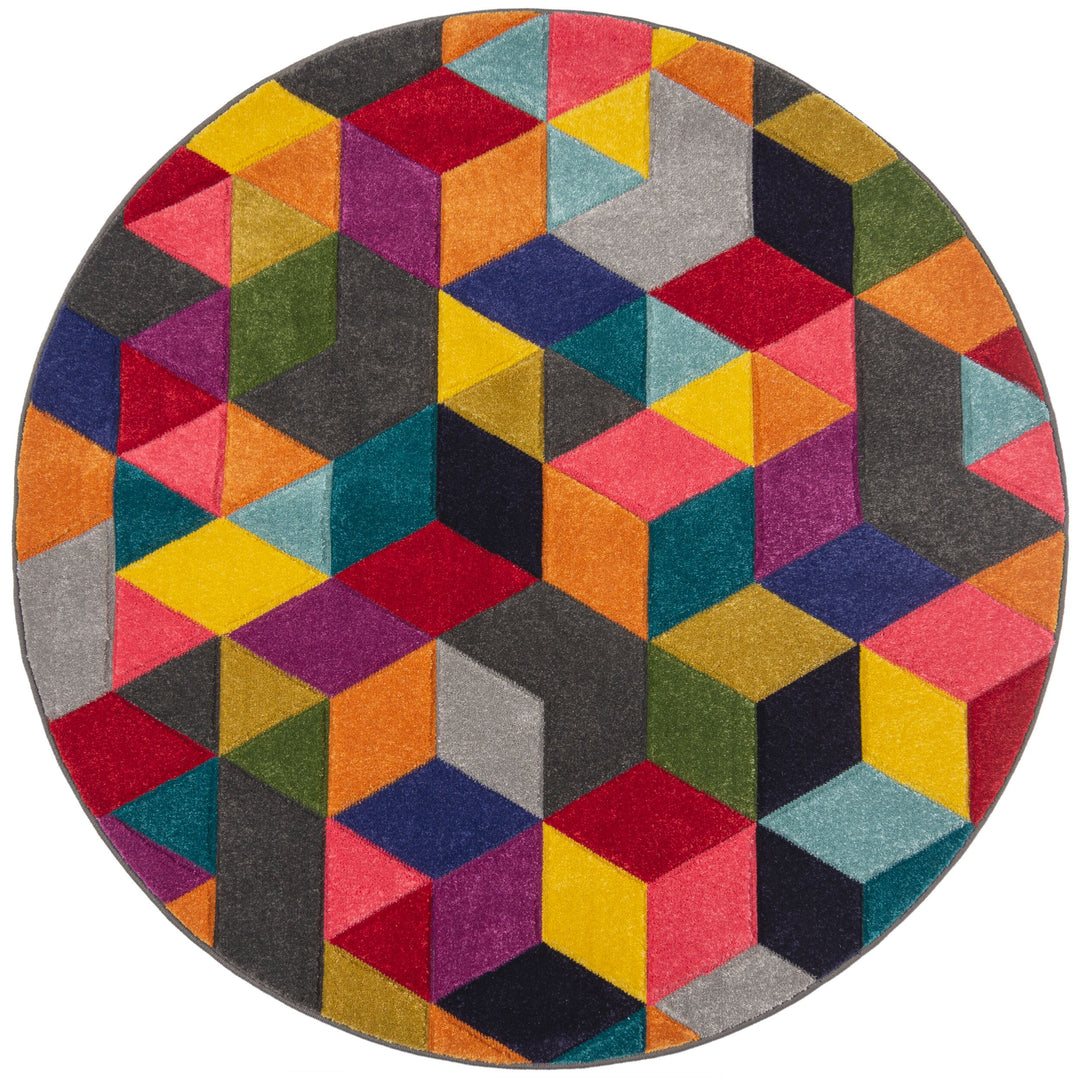 Teppich Geometrisch-Bunt-Design - handgeschnitzt MEON TOM_Rund_