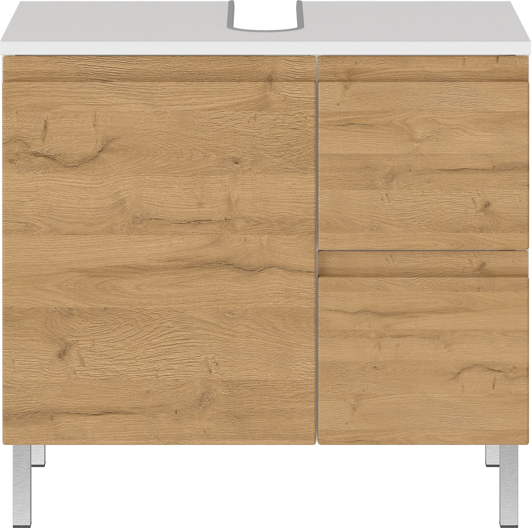 WB-Unterschrank VEER 60x34x56 in Weiß und Grandson-Eiche mit Chromfüßen_ mit Stauraum von Kadima Design_Größe_ 60x34x56 cm_