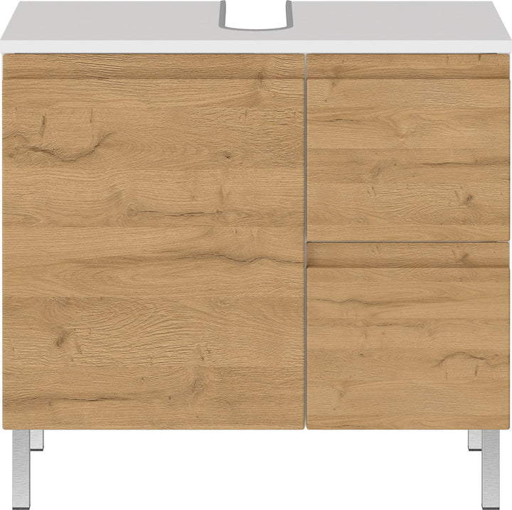 WB-Unterschrank VEER 60x34x56 in Weiß und Grandson-Eiche mit Chromfüßen_ mit Stauraum von Kadima Design_Größe_ 60x34x56 cm_
