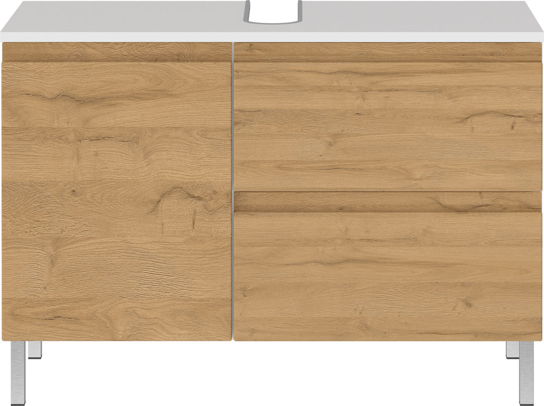 WB-Unterschrank VEER 80x34x56 in Weiß und Grandson-Eiche mit Chromfüßen_ mit Stauraum von Kadima Design_Größe_ 80x34x56 cm_