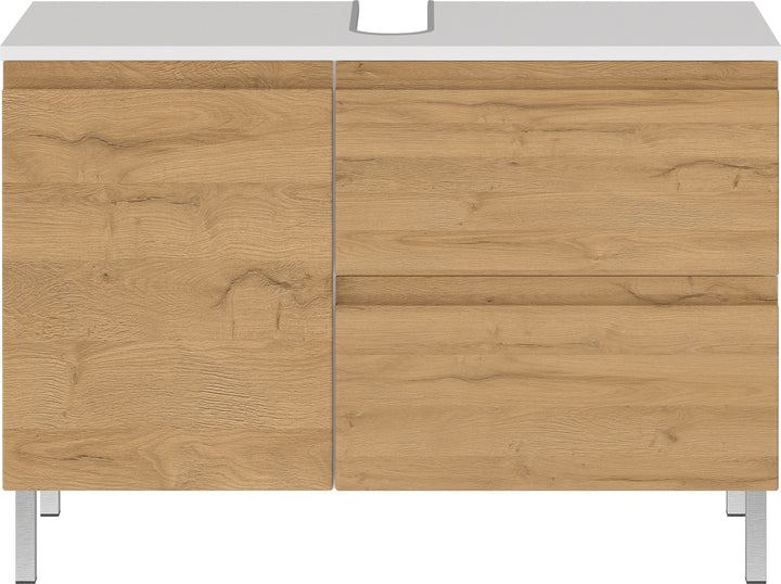 WB-Unterschrank VEER 80x34x56 in Weiß und Grandson-Eiche mit Chromfüßen_ mit Stauraum von Kadima Design_Größe_ 80x34x56 cm_