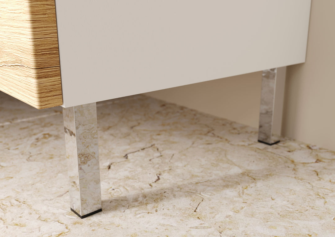 WB-Unterschrank VEER 80x34x56 in Weiß und Grandson-Eiche mit Chromfüßen_ mit Stauraum von Kadima Design_Größe_ 80x34x56 cm_