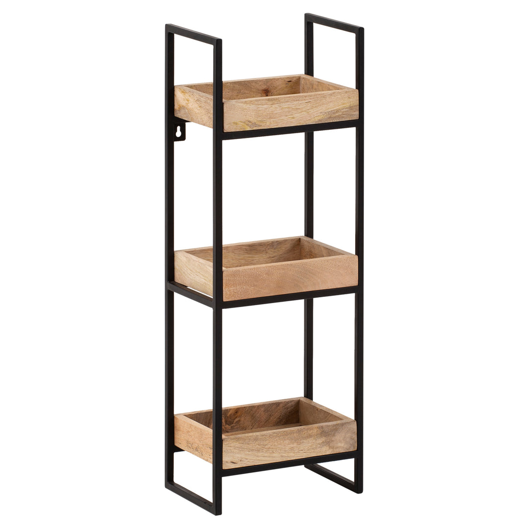 Wandregal 27x77x18 cm Mango Massivholz / Metall Hängeregal Industrial - Design Schweberegal Rechteckig - Regal Hängend Wohnzimmer - Tablettregal Wand mit 3 Ablagen & Metallrahmen_