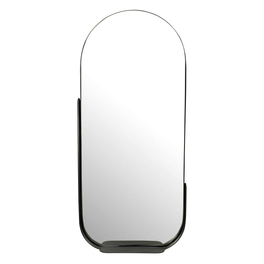 Wandspiegel 51x114 cm Metall Design Hängespiegel Schwarz - Eisen Dekospiegel Oval mit Rahmen und Ablage - Spiegel Wand Groß - Flurspiegel Garderobenspiegel Modern_
