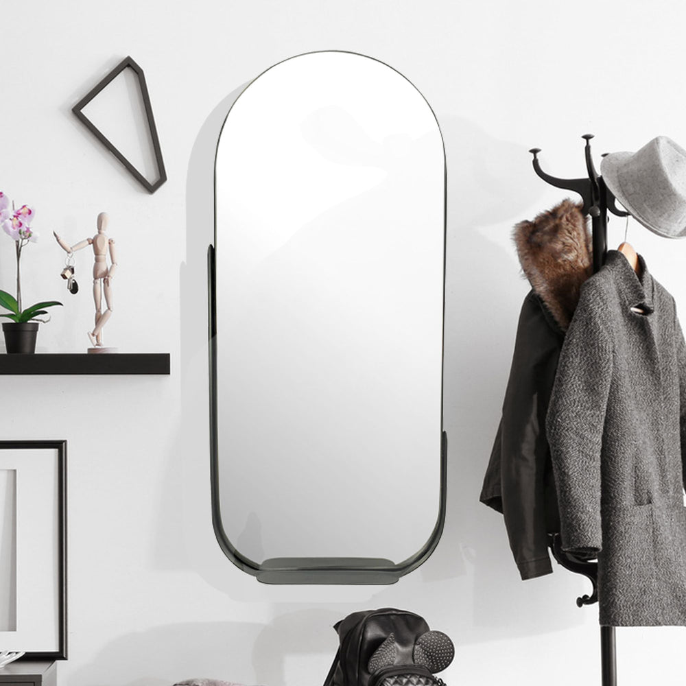 Wandspiegel 51x114 cm Metall Design Hängespiegel Schwarz - Eisen Dekospiegel Oval mit Rahmen und Ablage - Spiegel Wand Groß - Flurspiegel Garderobenspiegel Modern_