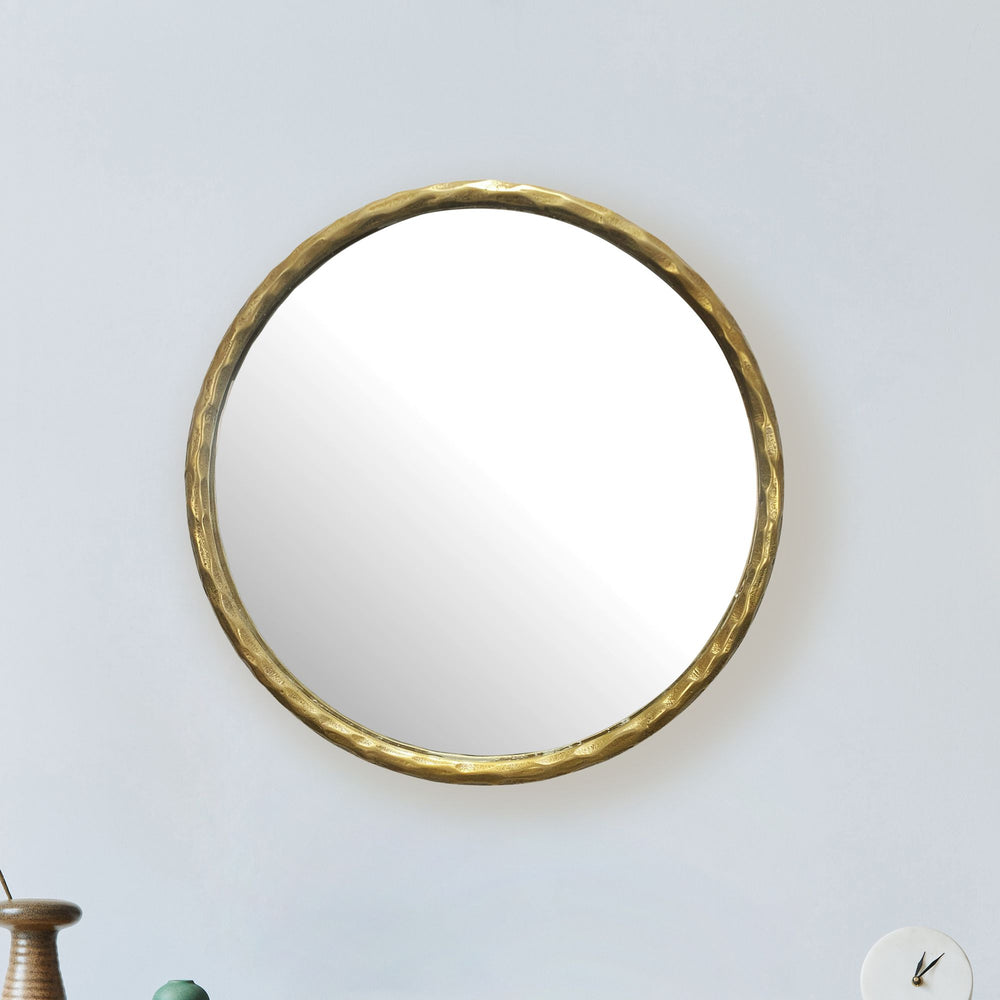 Wandspiegel 60 cm Metall Design Hängespiegel Gold - Dekospiegel Rund mit Rahmen - Spiegel Wand Groß - Flurspiegel Garderobenspiegel Modern_