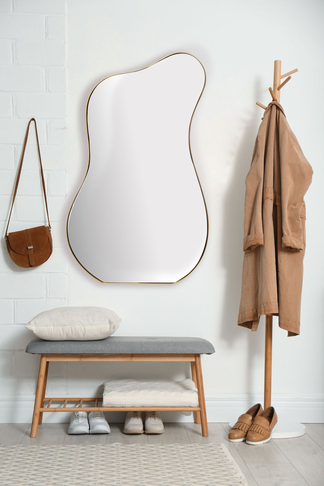 Wandspiegel Asymmetrisch 60x100 cm Metall Design Hängespiegel Gold - Eisen Dekospiegel Unförmig mit Rahmen - Spiegel Wand Groß - Flurspiegel Garderobenspiegel Modern_
