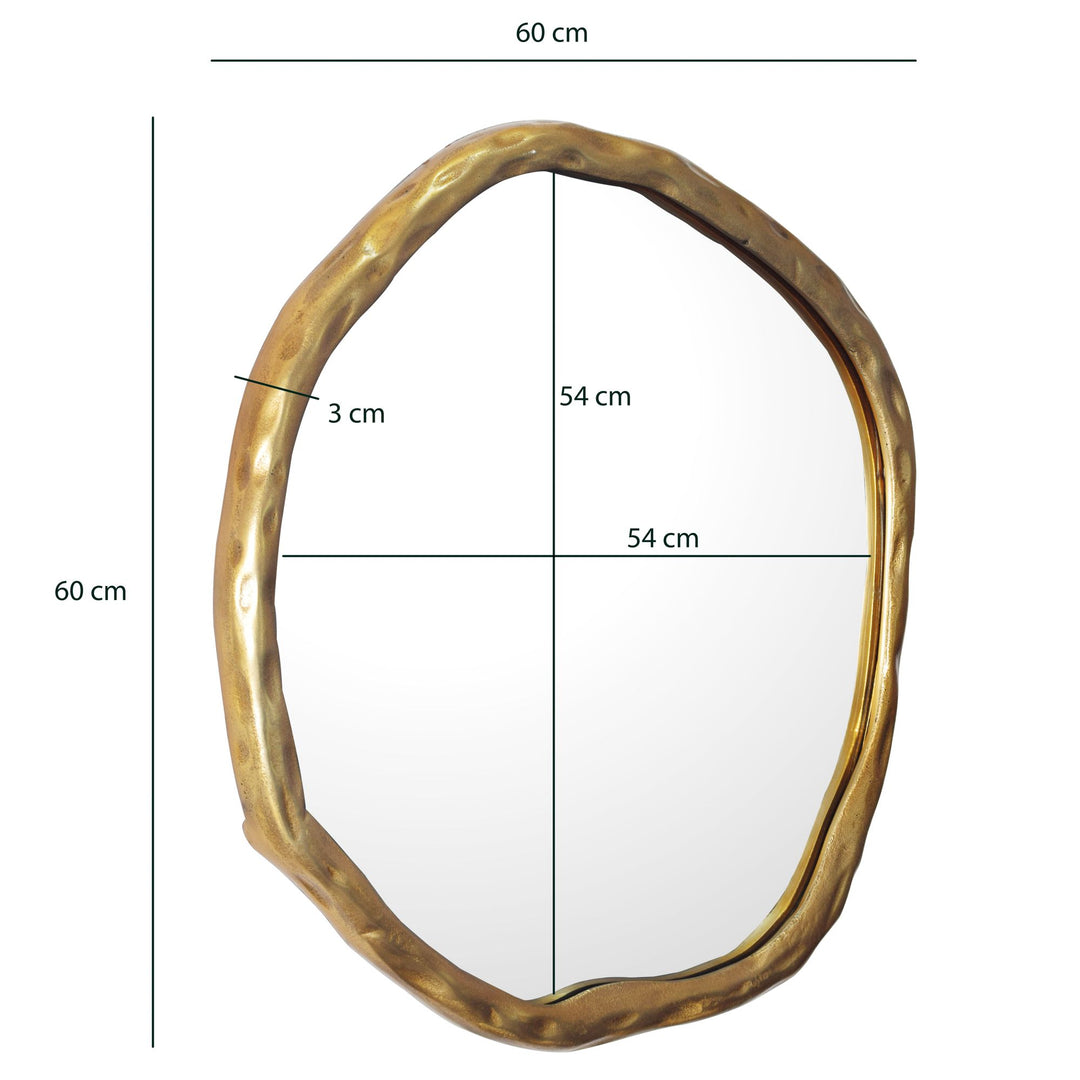 Wandspiegel Asymmetrisch 60x60 cm Metall Design Hängespiegel Gold - Aluminium Dekospiegel Unförmig mit Rahmen - Spiegel Wand Groß - Flurspiegel Garderobenspiegel Modern_