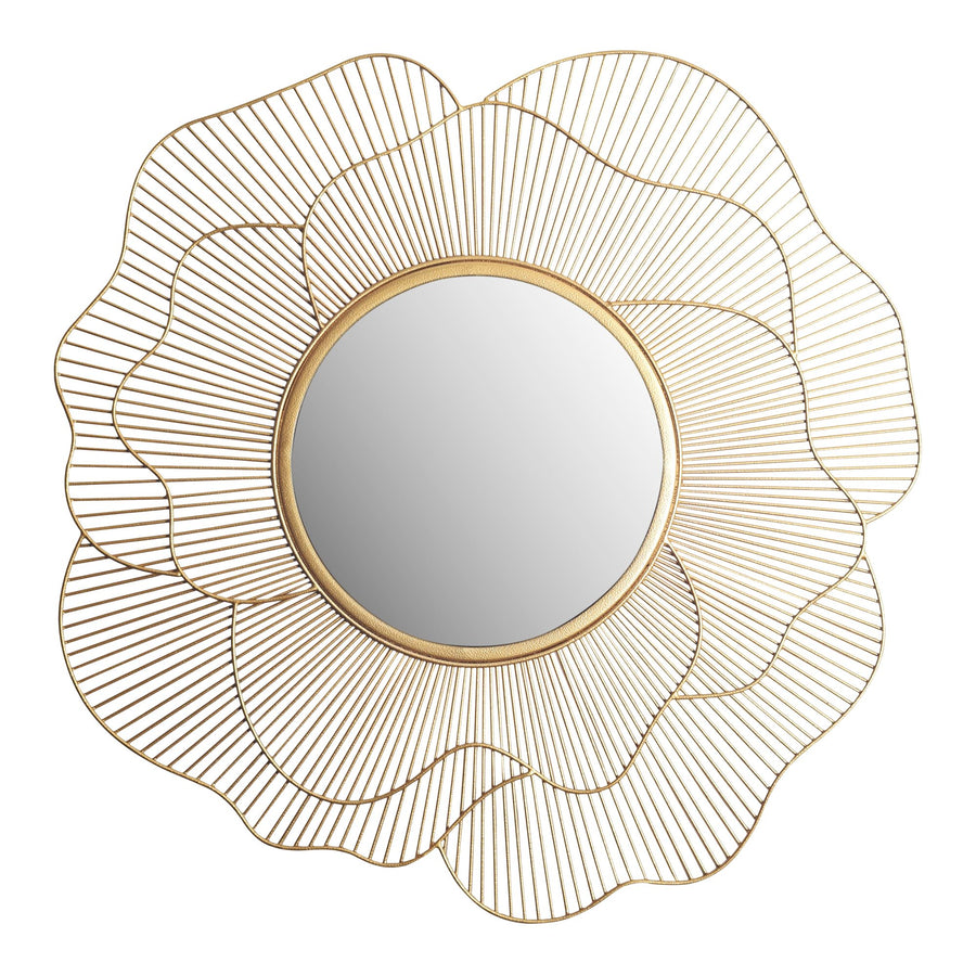 Wandspiegel Rose 77 cm Metall Design Hängespiegel Gold - Eisen Dekospiegel Rund - Spiegel Wand Groß Blütenform - Flurspiegel Garderobenspiegel Modern_