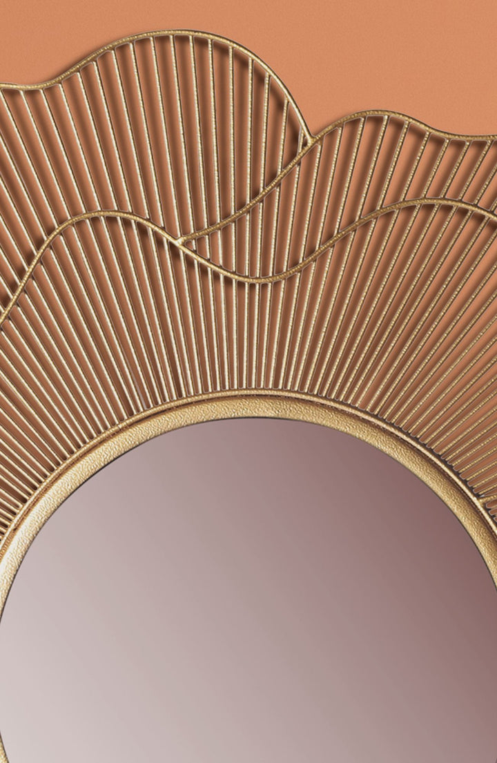 Wandspiegel Rose 77 cm Metall Design Hängespiegel Gold - Eisen Dekospiegel Rund - Spiegel Wand Groß Blütenform - Flurspiegel Garderobenspiegel Modern_