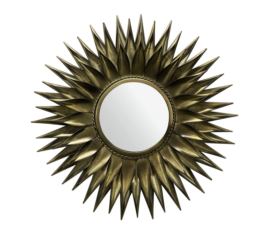 Wandspiegel Sonne 74 cm Metall Design Hängespiegel Messing Antik - Eisen Dekospiegel Rund - Spiegel Wand Groß - Flurspiegel Garderobenspiegel Modern_