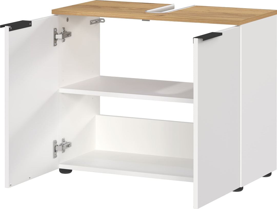 Waschbeckenunterschrank mit Siphonaussparung_ 70x34x58_ Weiß-Beige_ Made in Germany_ TAHO-Serie von Kadima Design_Größe_ 60x34x58 cm_