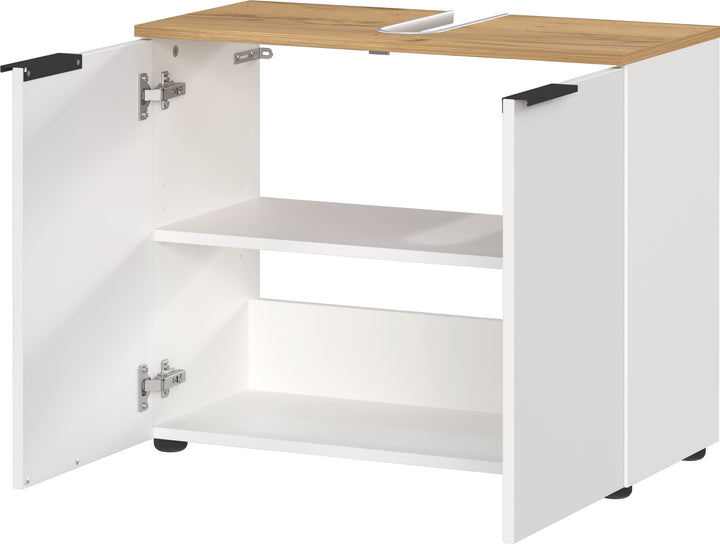 Waschbeckenunterschrank mit Siphonaussparung_ 70x34x58_ Weiß-Beige_ Made in Germany_ TAHO-Serie von Kadima Design_Größe_ 60x34x58 cm_